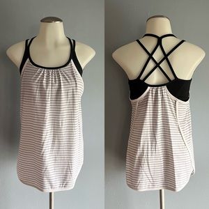 Calia Double Layer Support Tank Pure White/Caviar Stripe Size XS